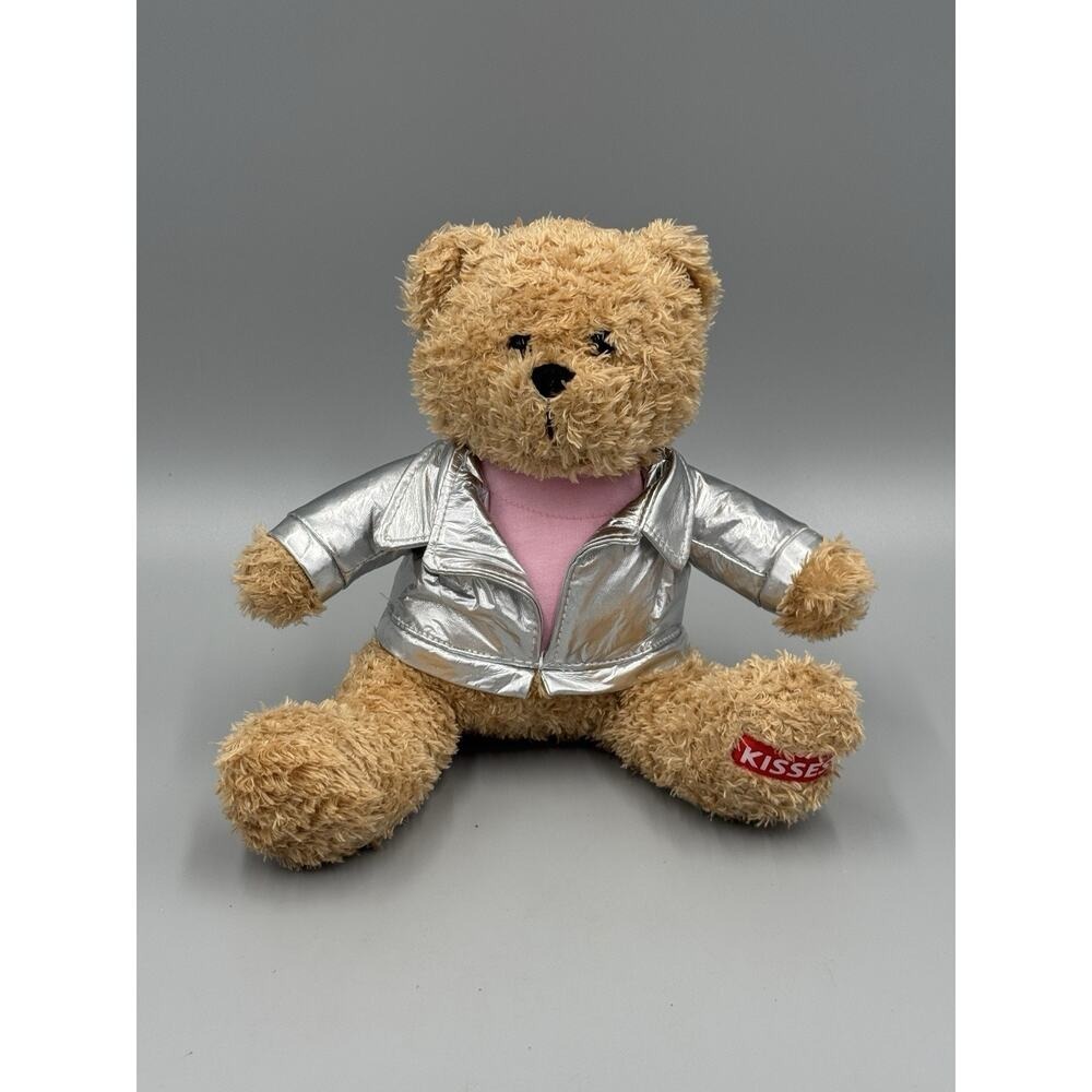 Hershey's Kisses Chocolate Sitting 8" Teddy Bear In Silver Biker Jacket Plush